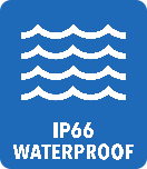 IP66 Waterproof protection rated product feature badge