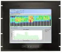 Product photo of an AbraxSys 15 inch rack mount compatible flat panel LCD monitor with high visibility display