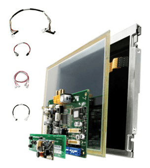 A sunlight readable monitor that is separated by each layer to show its construction.